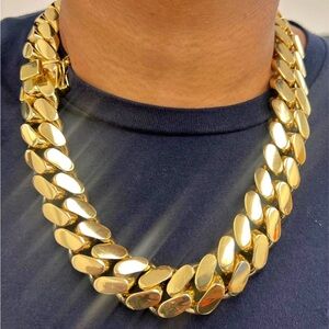 20mm Miami Cuban Link Gold Plated Chain Necklace 18k & 14k School Regular Lock